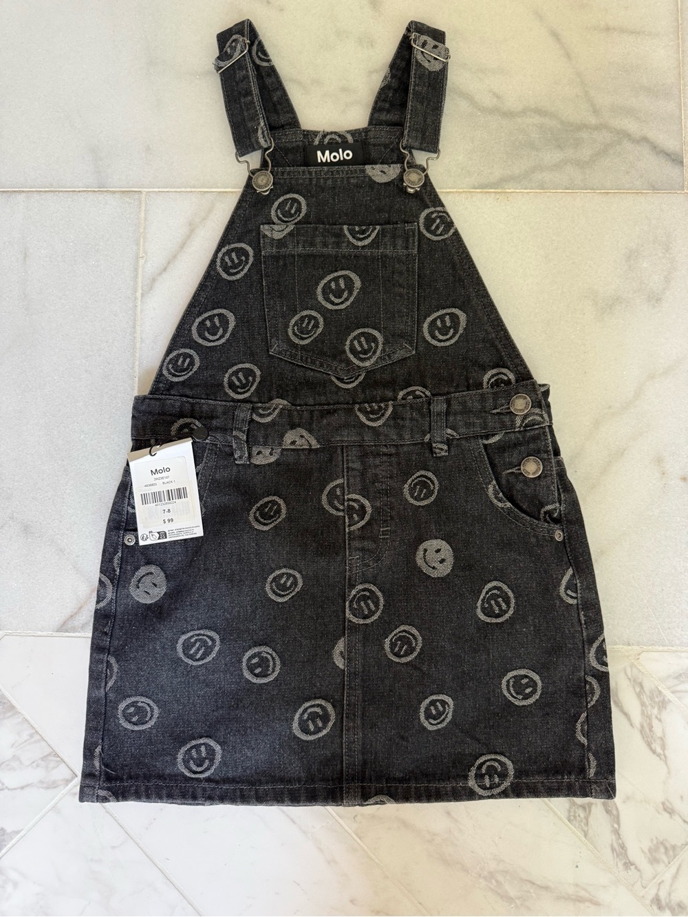 Molo Black Smiley Denim Overall Skirt for Kids